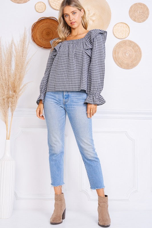 Plaid ruffle blouse